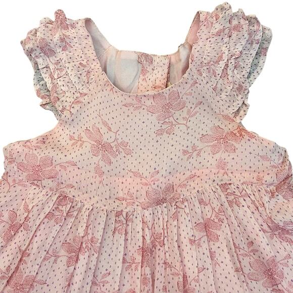 April Cornell Infant Aimee Floral Flare Dress 0-6M Pink Short Sleeve Ruffle - Picture 2 of 8